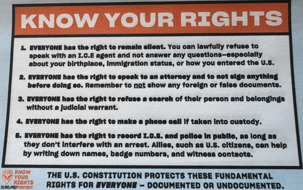 Know Your Rights sign from a Minneapolis store front.